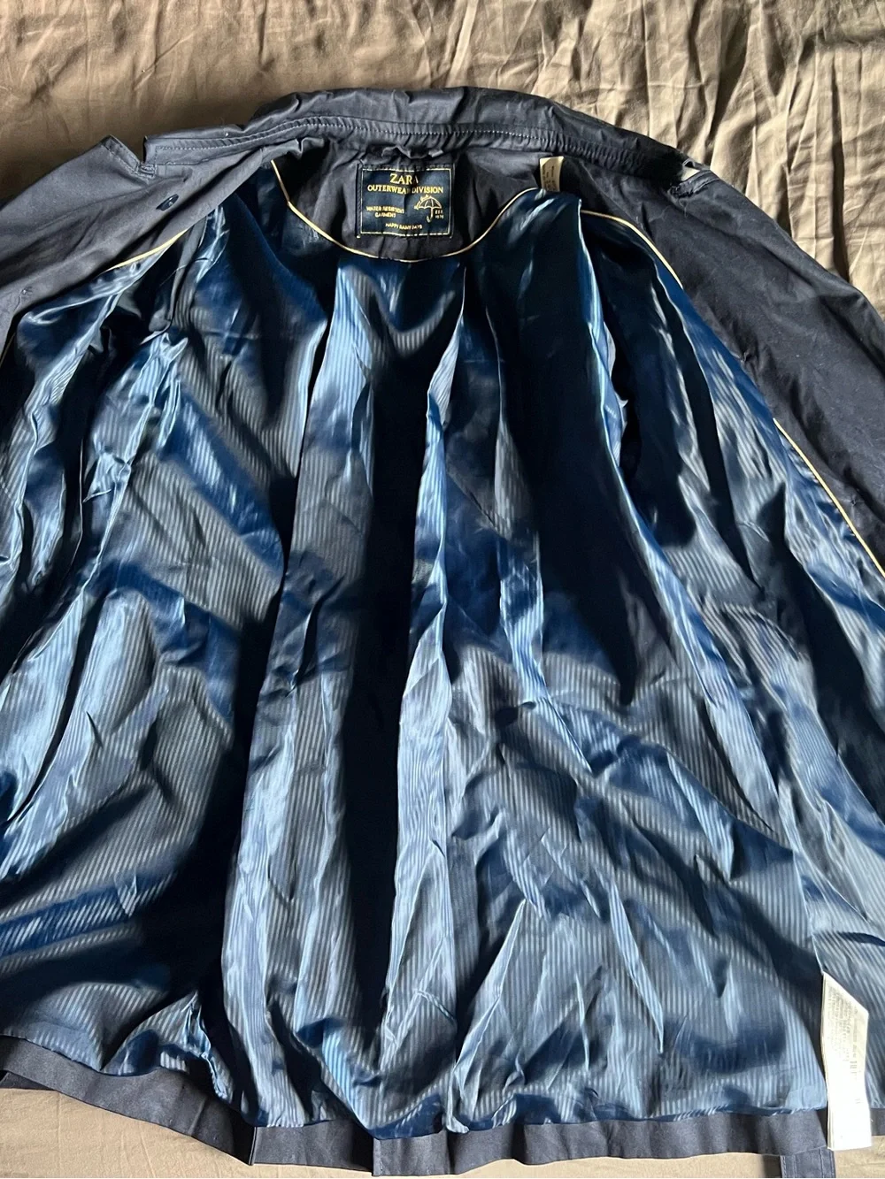 NWOT ZARA Kids Dark Blue Trench Coat Girls size 9-10 Water Resistant